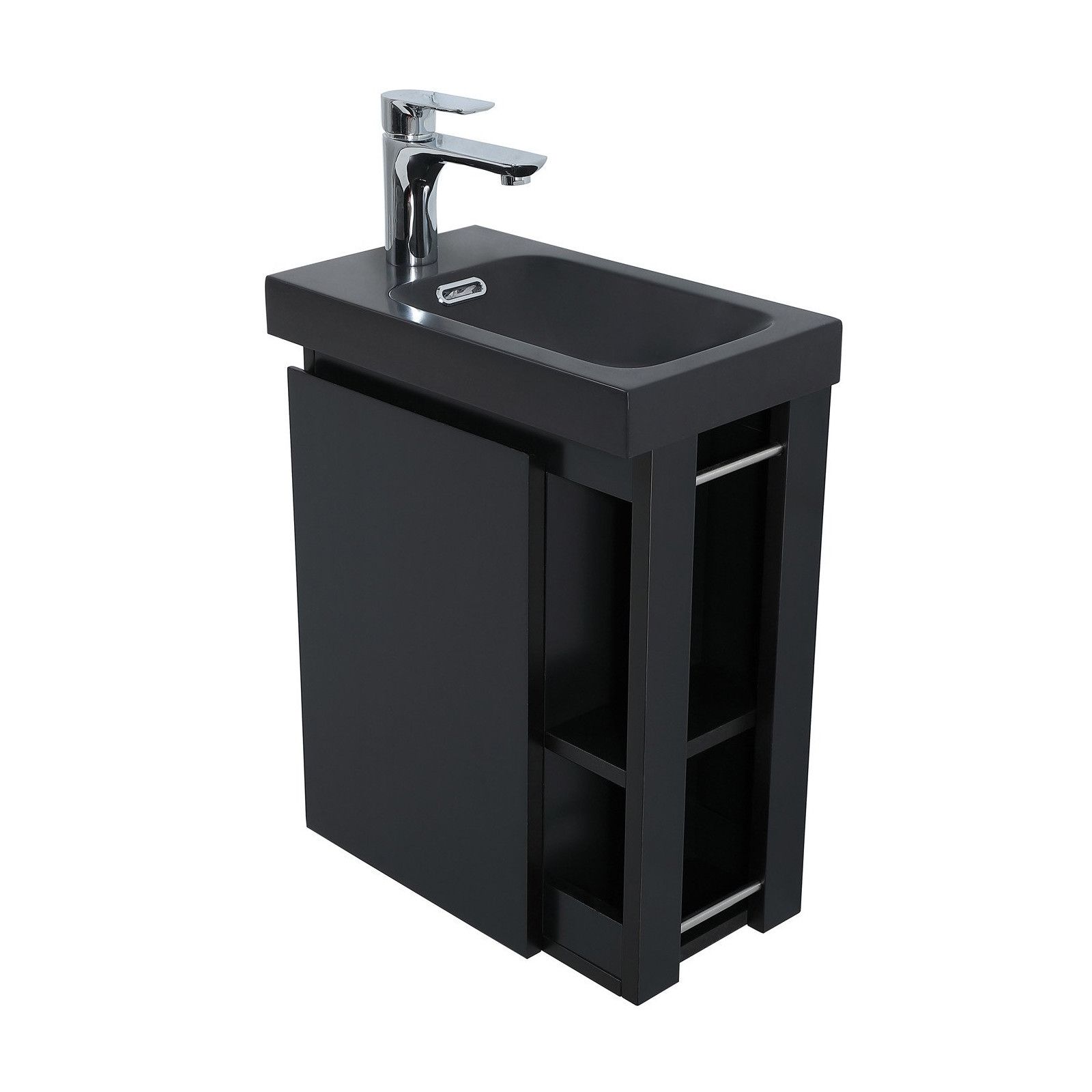Lave-mains Noir Carbone HAMPTON + Vasque Noire + Miroir L40 cm avec tablette Noire Lave-mains Noir Carbone HAMPTON + Vasque Noire + Miroir L40 cm avec tablette Noire