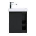 Lave-mains Noir Carbone HAMPTON + Vasque Blanche + Miroir L40 cm avec tablette Blanche