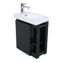 Lave-mains Noir Carbone HAMPTON + Vasque Blanche + Miroir L40 cm avec tablette Blanche