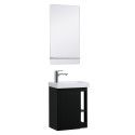 Lave-mains Noir Carbone HAMPTON + Vasque Blanche + Miroir L40 cm avec tablette Blanche