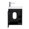 Lave-mains Noir Carbone HAMPTON + Vasque Blanche + Miroir L40 cm avec tablette Blanche