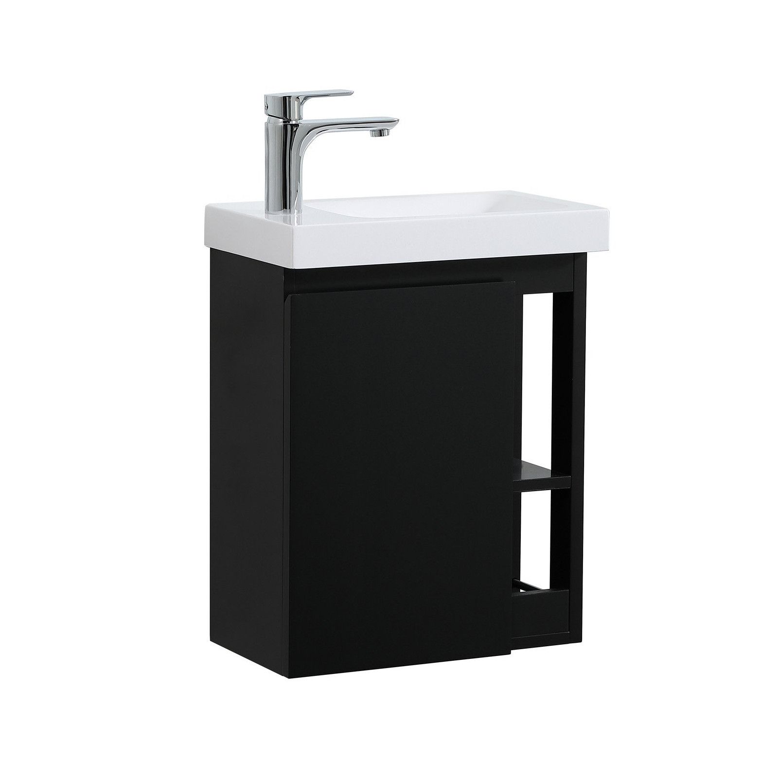 Meuble Lave-mains Noir Carbone avec Vasque Blanche 