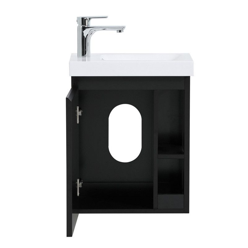 Meuble Lave-mains Noir Carbone avec Vasque Blanche 