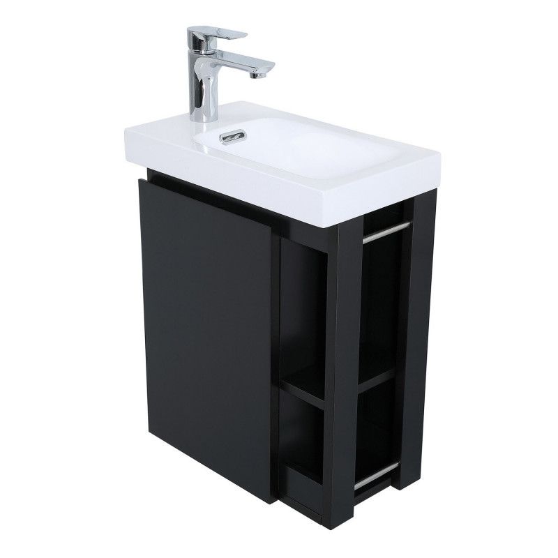 Meuble Lave-mains Noir Carbone avec Vasque Blanche 