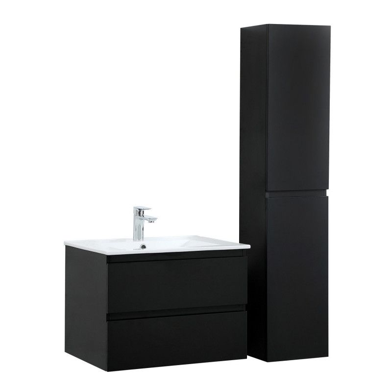 Ensemble meuble simple vasque noir carbone 60cm + vasque + colonne