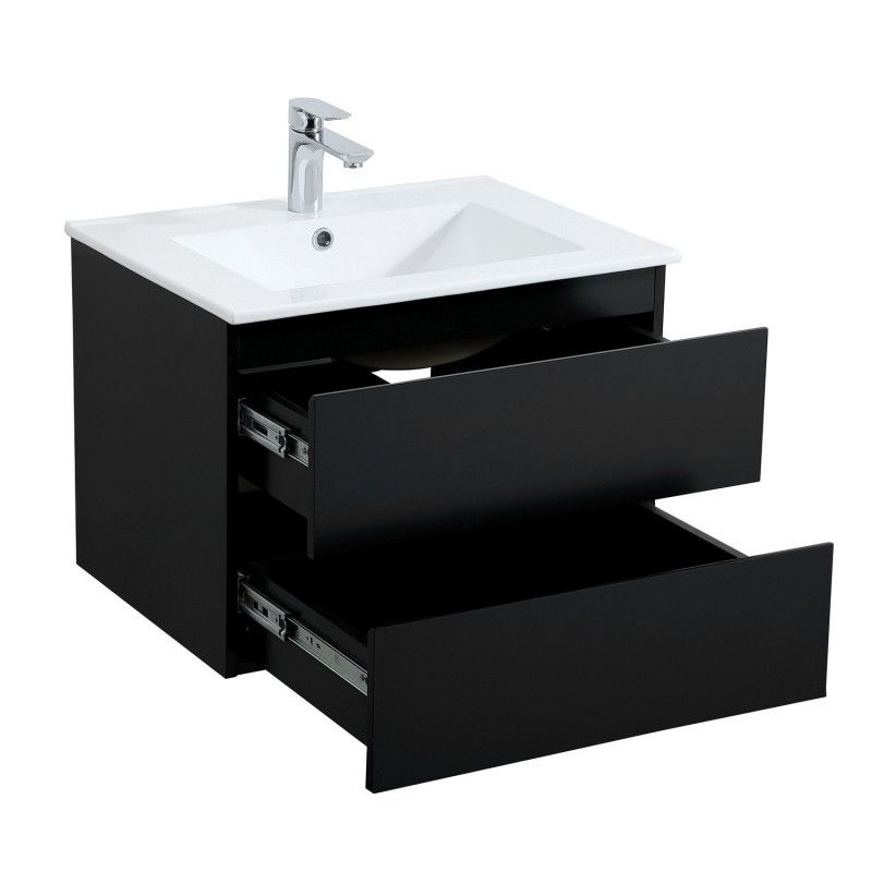 Meuble simple vasque noir carbone 60cm + vasque