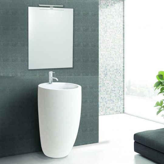 Lavabo Colonne Totem Céramique Blanche H85 BOSTON + Miroir JULIA