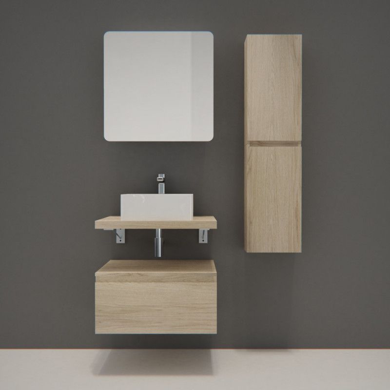 Ensemble de Salle de Bain WILL - Plan suspendu + Equerres + 3 Meubles de rangement + Vasque + Armoir
