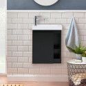 Lave-mains Noir Carbone HAMPTON + Vasque Blanche + Miroir L40 cm avec tablette Blanche