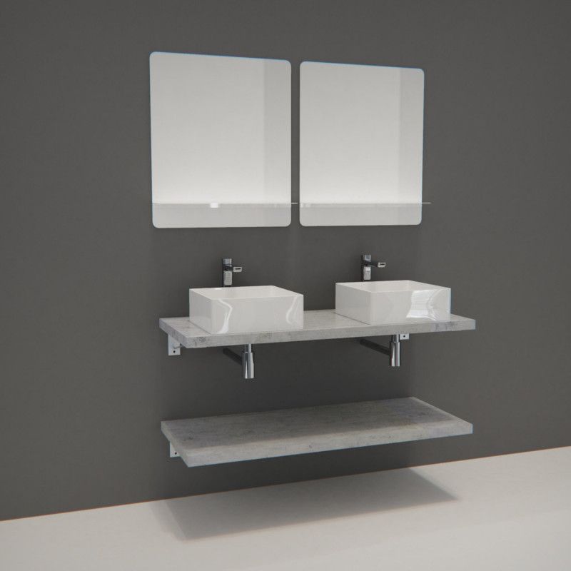 Ensemble de Salle de Bain WILL - Plan suspendu 120 cm + Equerres invisibles + 2 Vasques + 2 Miroirs