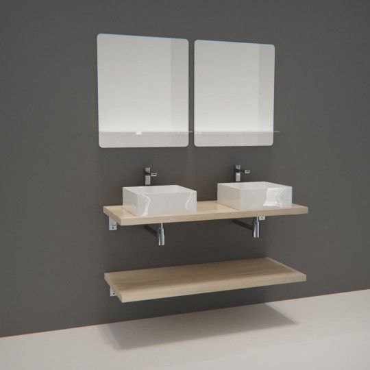 Ensemble de Salle de Bain WILL - Plan suspendu 120 cm + Equerres invisibles + 2 Vasques + 2 Miroirs