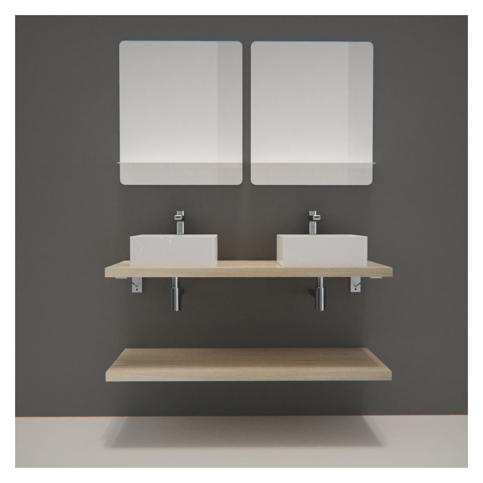 Ensemble de Salle de Bain WILL - Plan suspendu 120 cm + Equerres invisibles + 2 Vasques + 2 Miroirs Ensemble de Salle de Bain WILL - Plan suspendu 120 cm + Equerres invisibles + 2 Vasques + 2 Miroirs