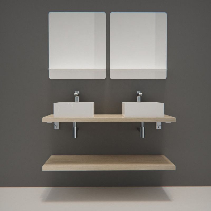 Ensemble de Salle de Bain WILL - Plan suspendu 120 cm + Equerres invisibles + 2 Vasques + 2 Miroirs