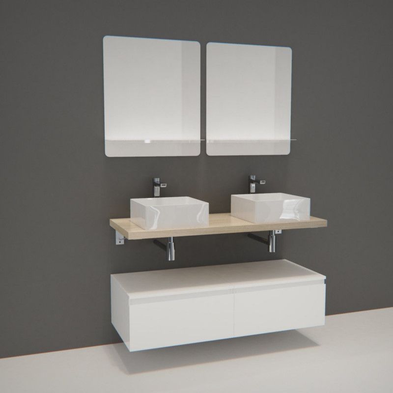 Ensemble de Salle de Bain WILL - Plan suspendu 120 cm + Equerres invisibles + Meubles tiroir + Vasque