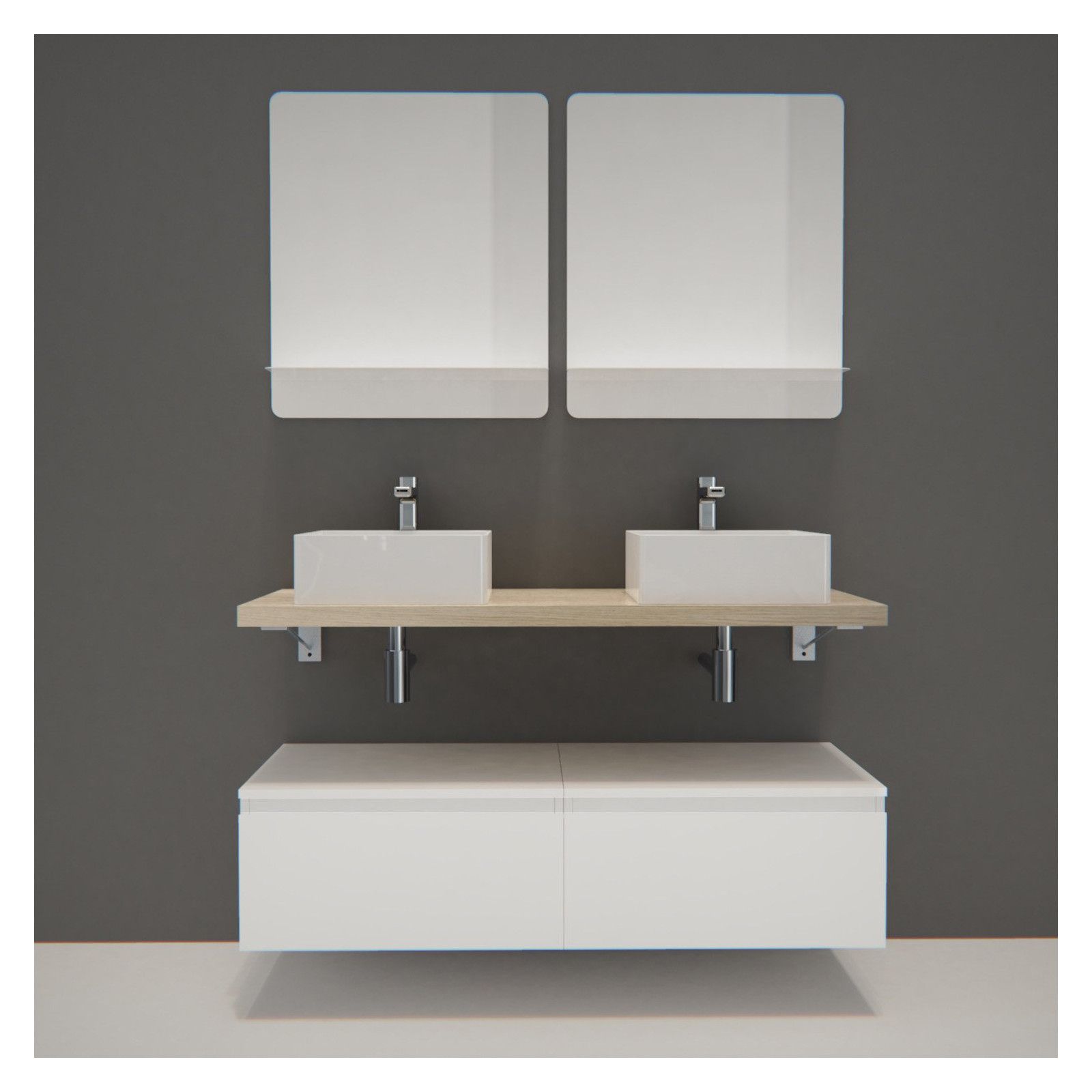 Ensemble de Salle de Bain WILL - Plan suspendu 120 cm + Equerres invisibles + Meubles tiroir + Vasqu