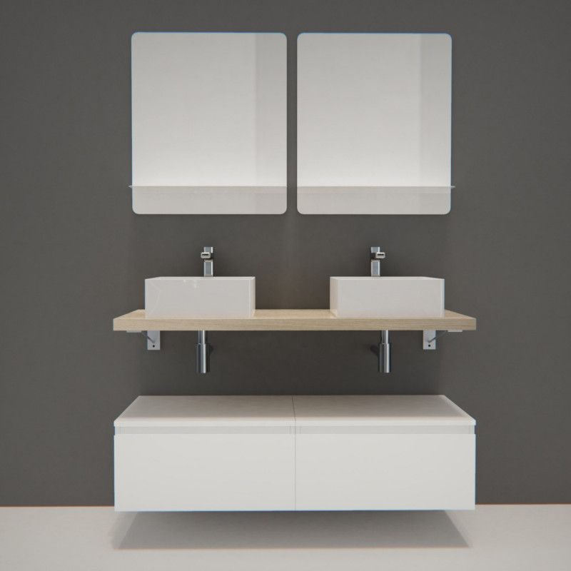 Ensemble de Salle de Bain WILL - Plan suspendu 120 cm + Equerres invisibles + Meubles tiroir + Vasqu