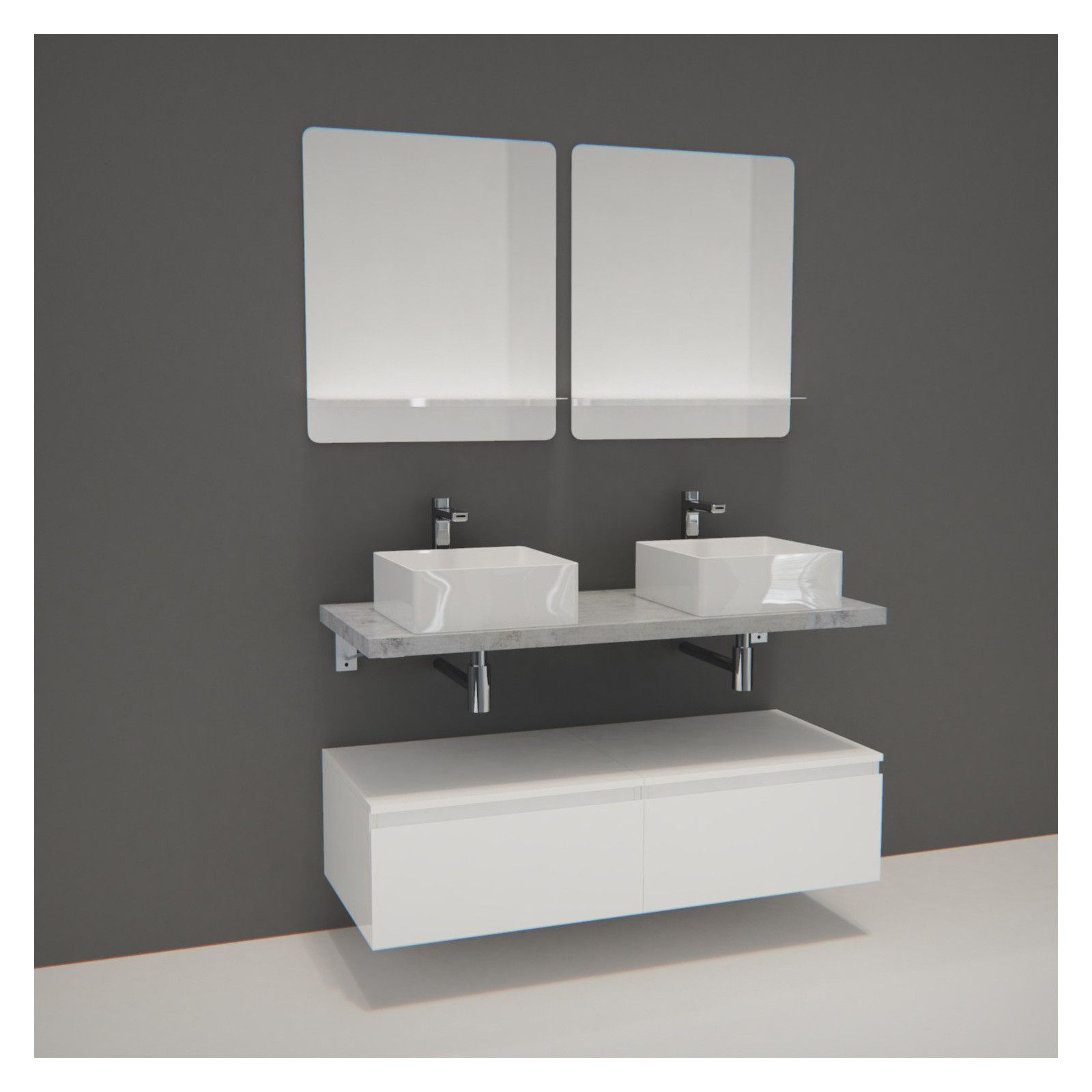 Ensemble de Salle de Bain WILL - Plan suspendu 120 cm + Equerres invisibles + Meubles tiroir + Vasqu