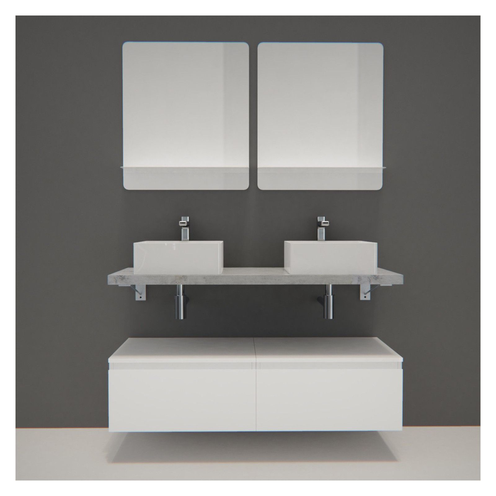 Ensemble de Salle de Bain WILL - Plan suspendu 120 cm + Equerres invisibles + Meubles tiroir + Vasqu