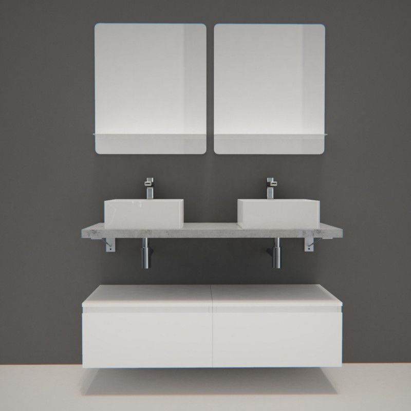 Ensemble de Salle de Bain WILL - Plan suspendu 120 cm + Equerres invisibles + Meubles tiroir + Vasqu