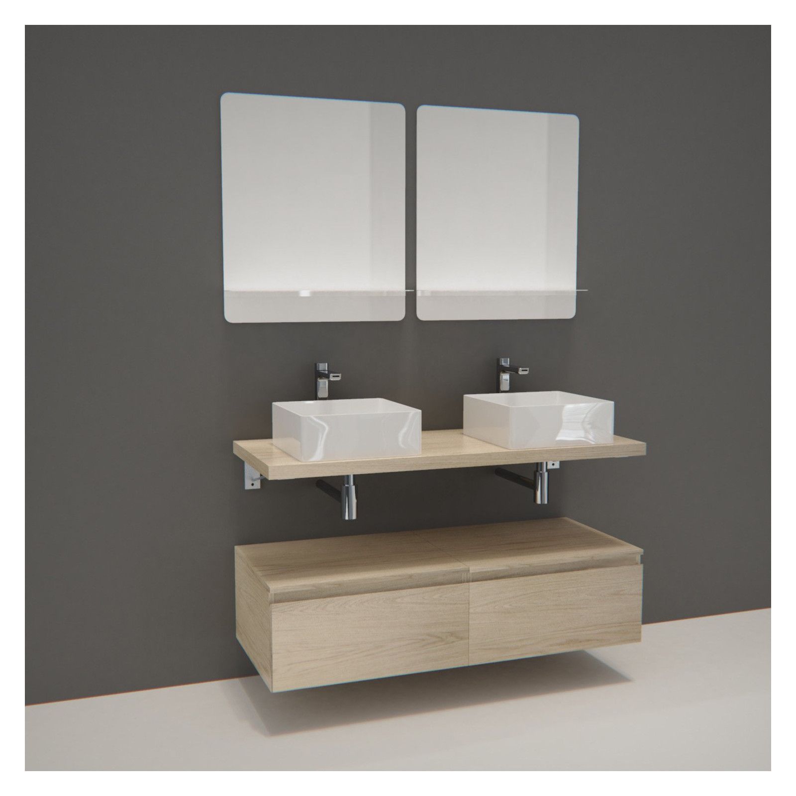 Ensemble de Salle de Bain WILL - Plan suspendu 120 cm + Equerres invisibles + Meubles tiroir + Vasqu