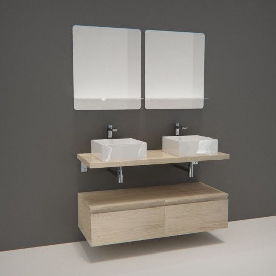 Ensemble de Salle de Bain WILL - Plan suspendu 120 cm + Equerres invisibles + Meubles tiroir + Vasqu