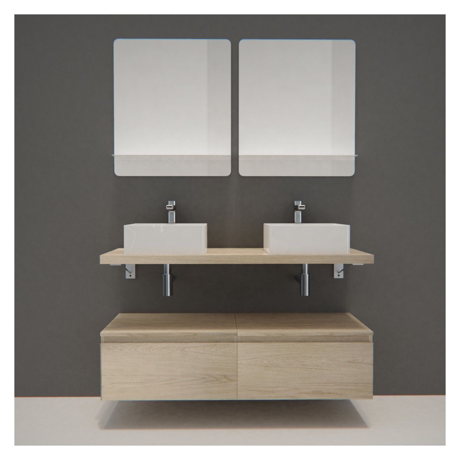 Ensemble de Salle de Bain WILL - Plan suspendu 120 cm + Equerres invisibles + Meubles tiroir + Vasqu Ensemble de Salle de Bain WILL - Plan suspendu 120 cm + Equerres invisibles + Meubles tiroir + Vasqu