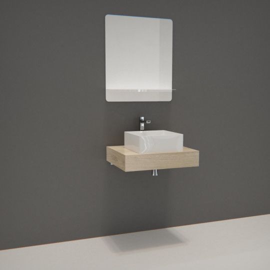 Meuble de Salle de Bain WILL - Plan épais 60 cm + Equerres + Vasque + Miroir
