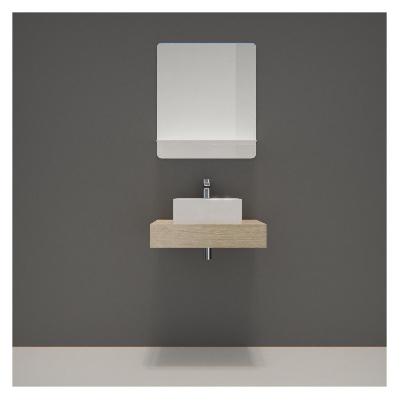 Meuble de Salle de Bain WILL - Plan épais 60 cm + Equerres + Vasque + Miroir Meuble de Salle de Bain WILL - Plan épais 60 cm + Equerres + Vasque + Miroir