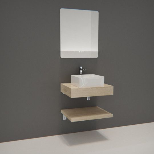 Meuble de Salle de Bain WILL - Plan épais 60 cm + Equerres + Vasque + Miroir