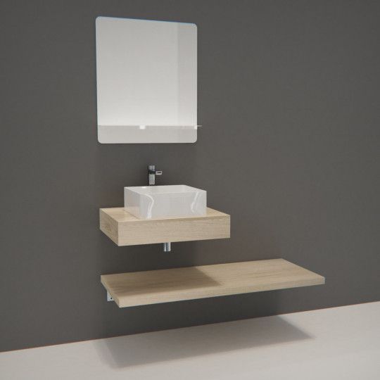 Meuble de Salle de Bain WILL - Plan épais 60 cm + Equerres + Vasque + Miroir