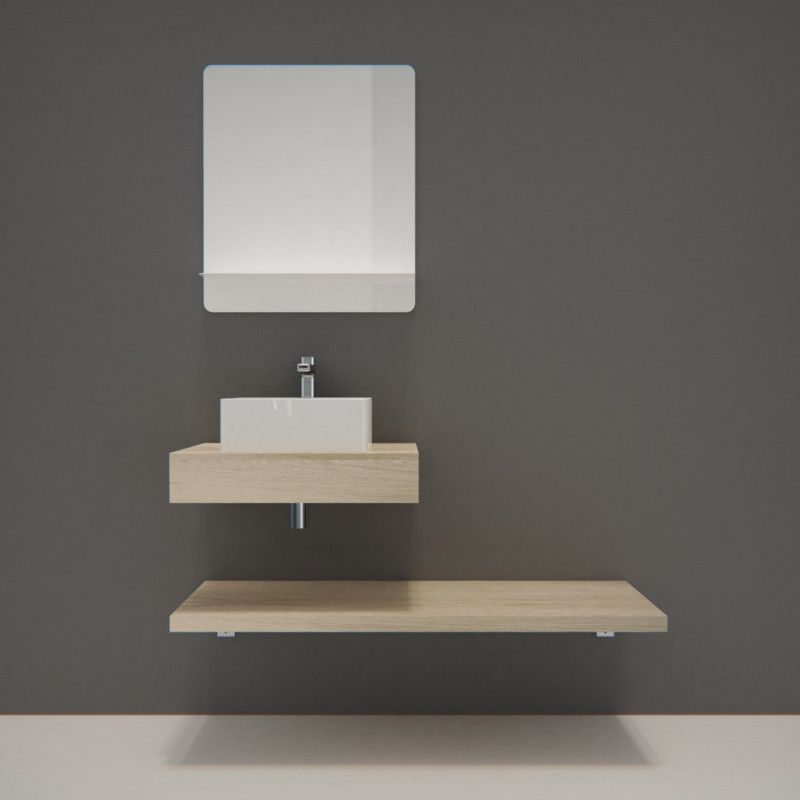 Meuble de Salle de Bain WILL - Plan épais 60 cm + Equerres + Vasque + Miroir