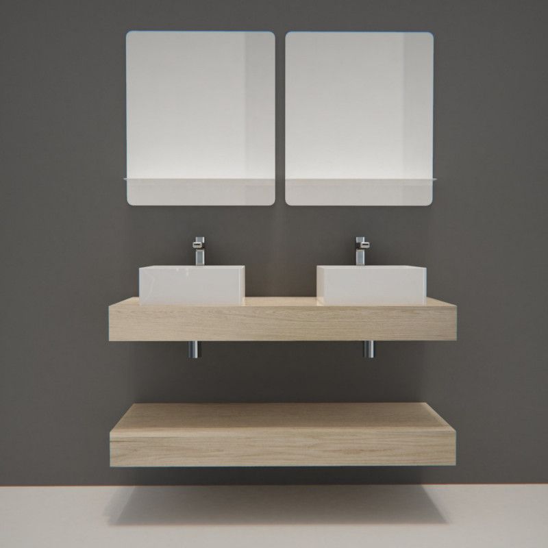 Ensemble de Salle de Bain WILL - Plan épais 120 cm + Equerres invisibles + 2 Vasques + 2 Miroirs