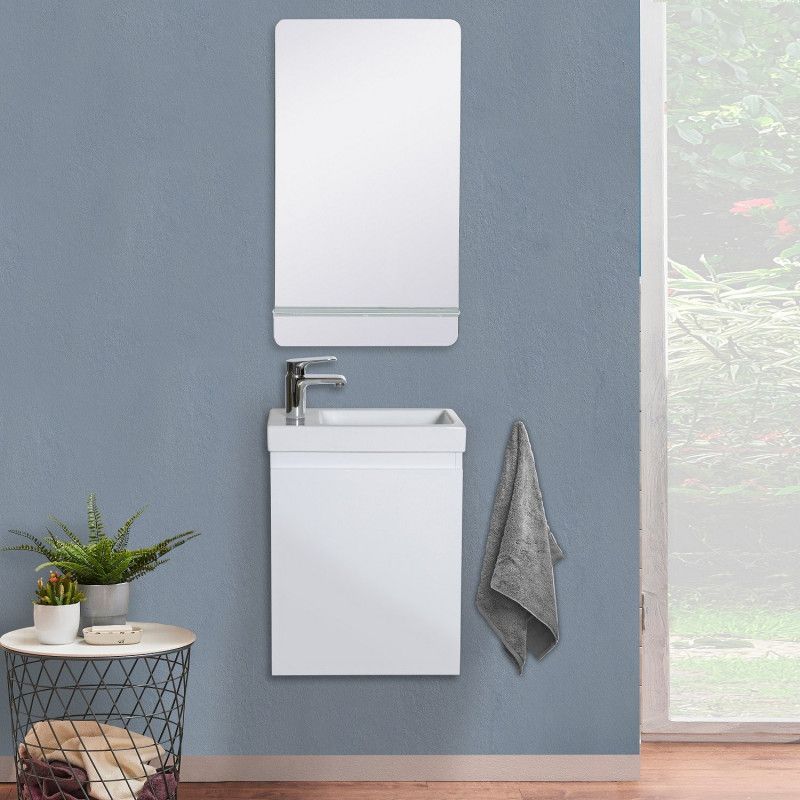 Lave-mains LISA + Miroir Mural L40 cm tablette Blanche Lave-mains LISA + Miroir Mural L40 cm tablette Blanche