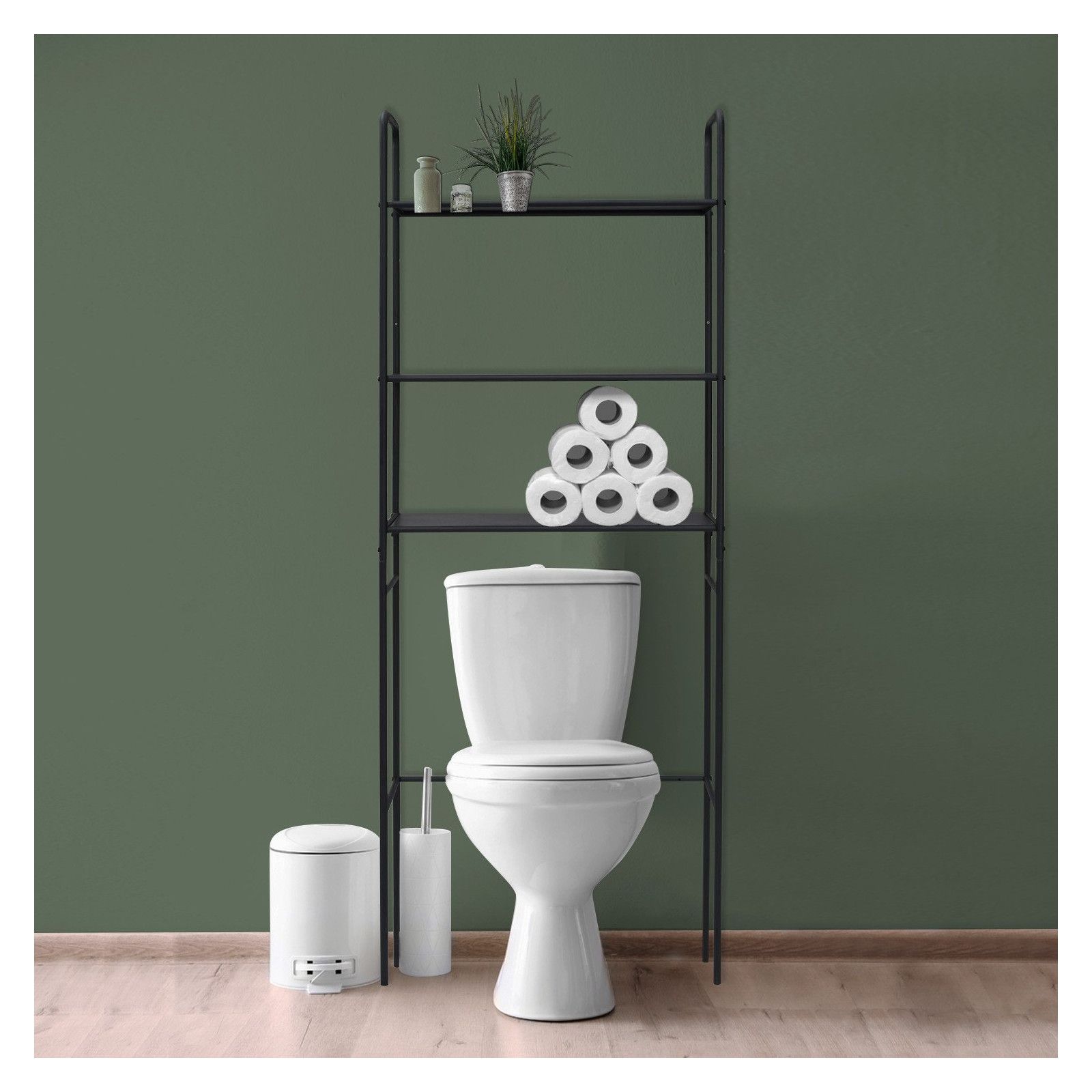 Meuble Wc Pont De Rangement Etagere Wc En Metal Noir Kali Hauteur 180 Cm Avec 3 Etageres