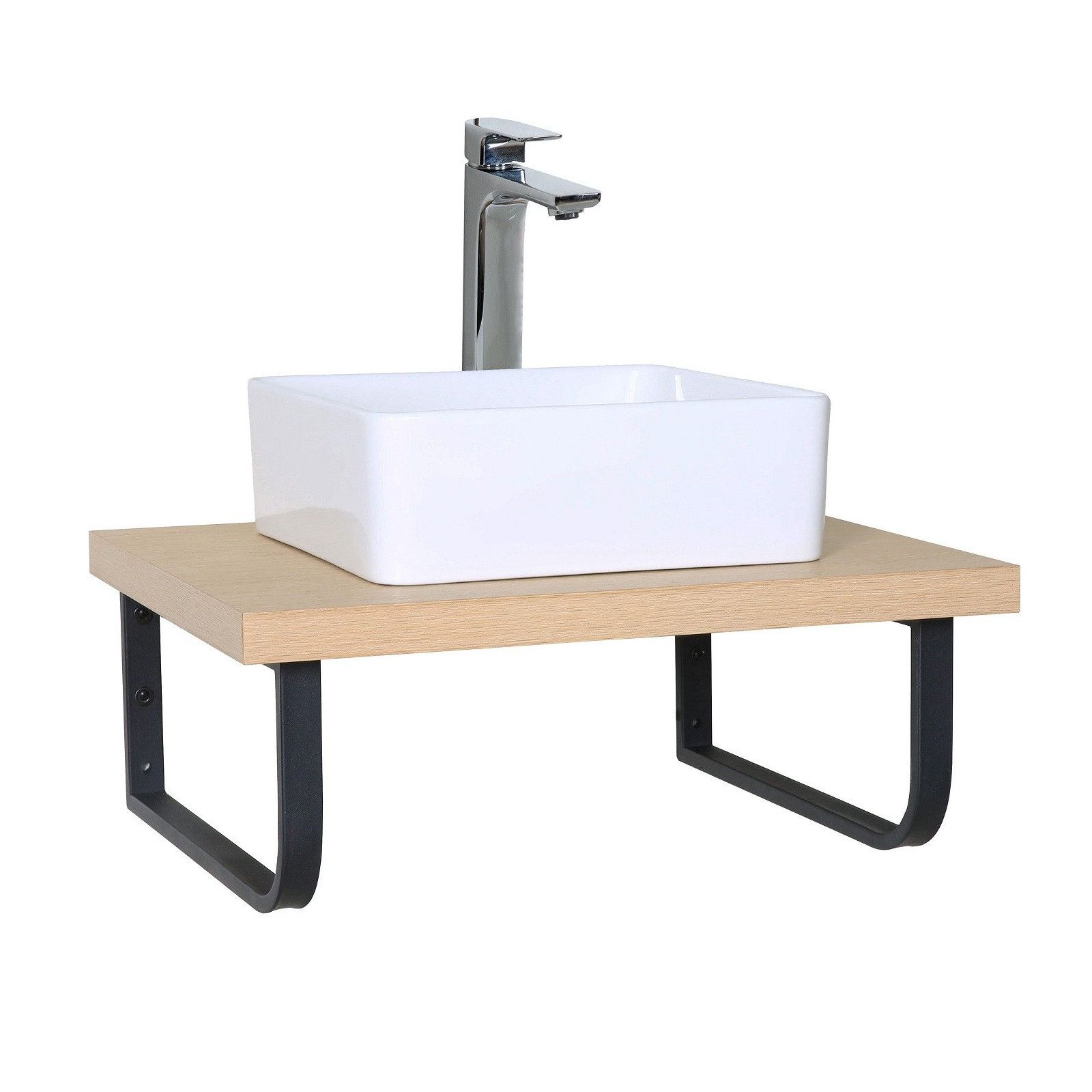 Ensemble de Salle de Bain WILL - Plan suspendu 60 cm + Equerres porte serviettes + Vasque + Miroir