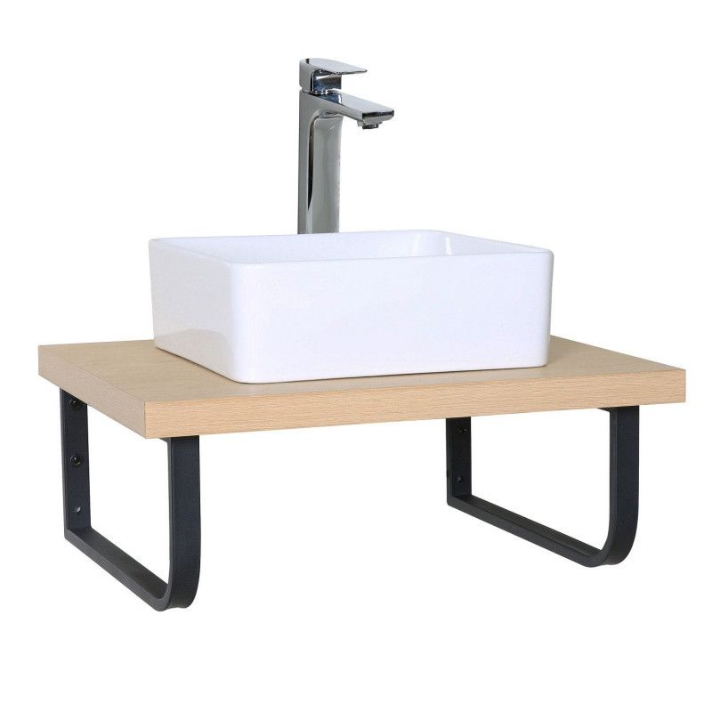 Ensemble de Salle de Bain WILL - Plan suspendu 60 cm + Equerres porte serviettes + Vasque + Miroir