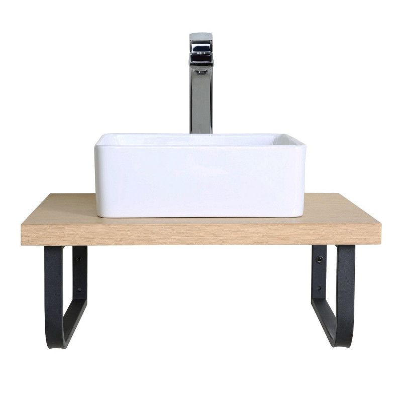 Ensemble de Salle de Bain WILL - Plan suspendu 60 cm + Equerres porte serviettes + Vasque + Miroir