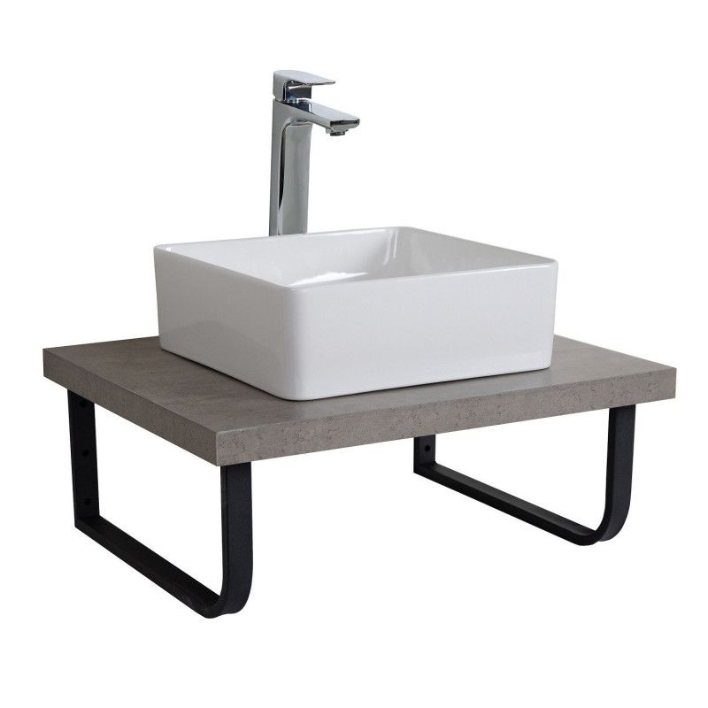 Ensemble de Salle de Bain WILL - Plan suspendu 60 cm + Equerres porte serviettes + Vasque + Miroir