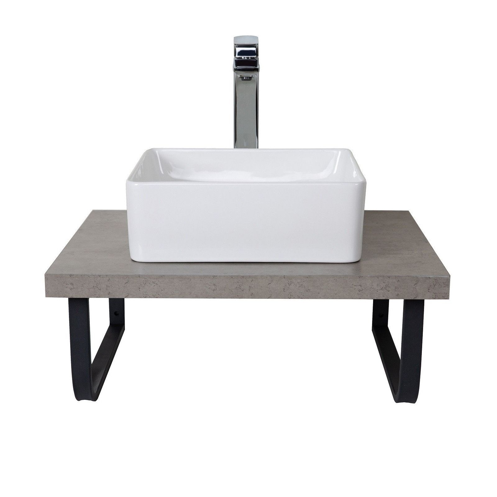 Ensemble de Salle de Bain WILL - Plan suspendu 60 cm + Equerres porte serviettes + Vasque + Miroir