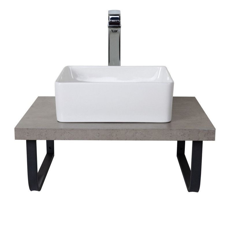 Ensemble de Salle de Bain WILL - Plan suspendu 60 cm + Equerres porte serviettes + Vasque + Miroir