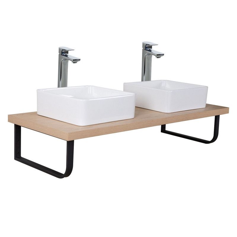Plan suspendu 120 cm + 2 Vasques + 2 Miroirs + Equerres porte serviettes - WILL