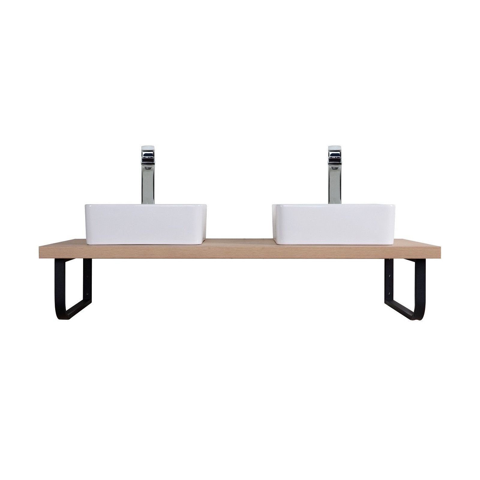 Plan suspendu 120 cm + 2 Vasques + 2 Miroirs + Equerres porte serviettes - WILL