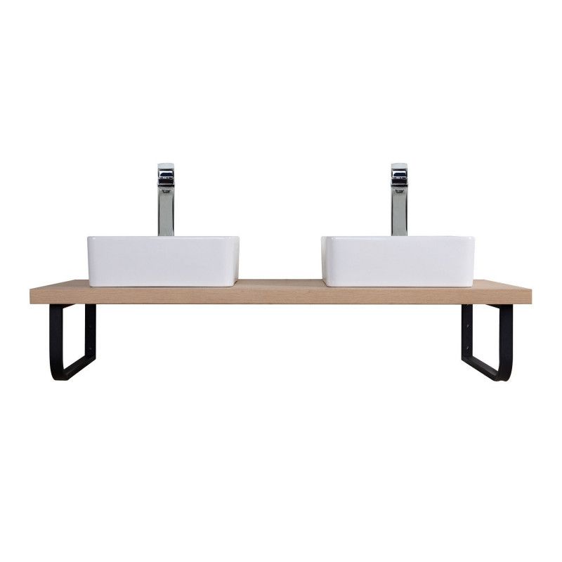 Plan suspendu 120 cm + 2 Vasques + 2 Miroirs + Equerres porte serviettes - WILL