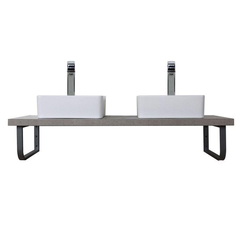 Plan suspendu 120 cm + 2 Vasques + 2 Miroirs + Equerres porte serviettes - WILL