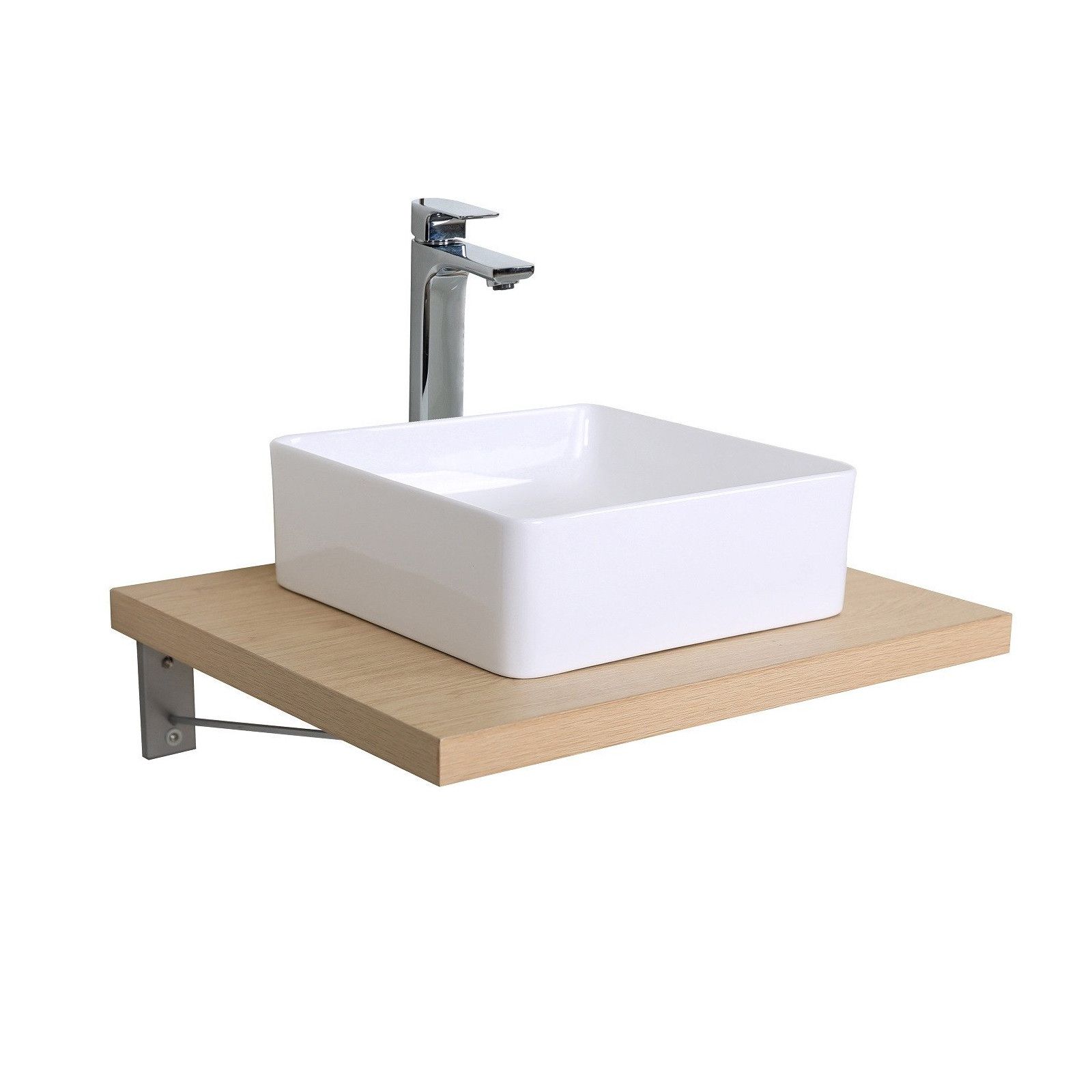 Ensemble de Salle de Bain WILL - Plan suspendu 60 cm + Equerres invisibles + Vasque + Miroir