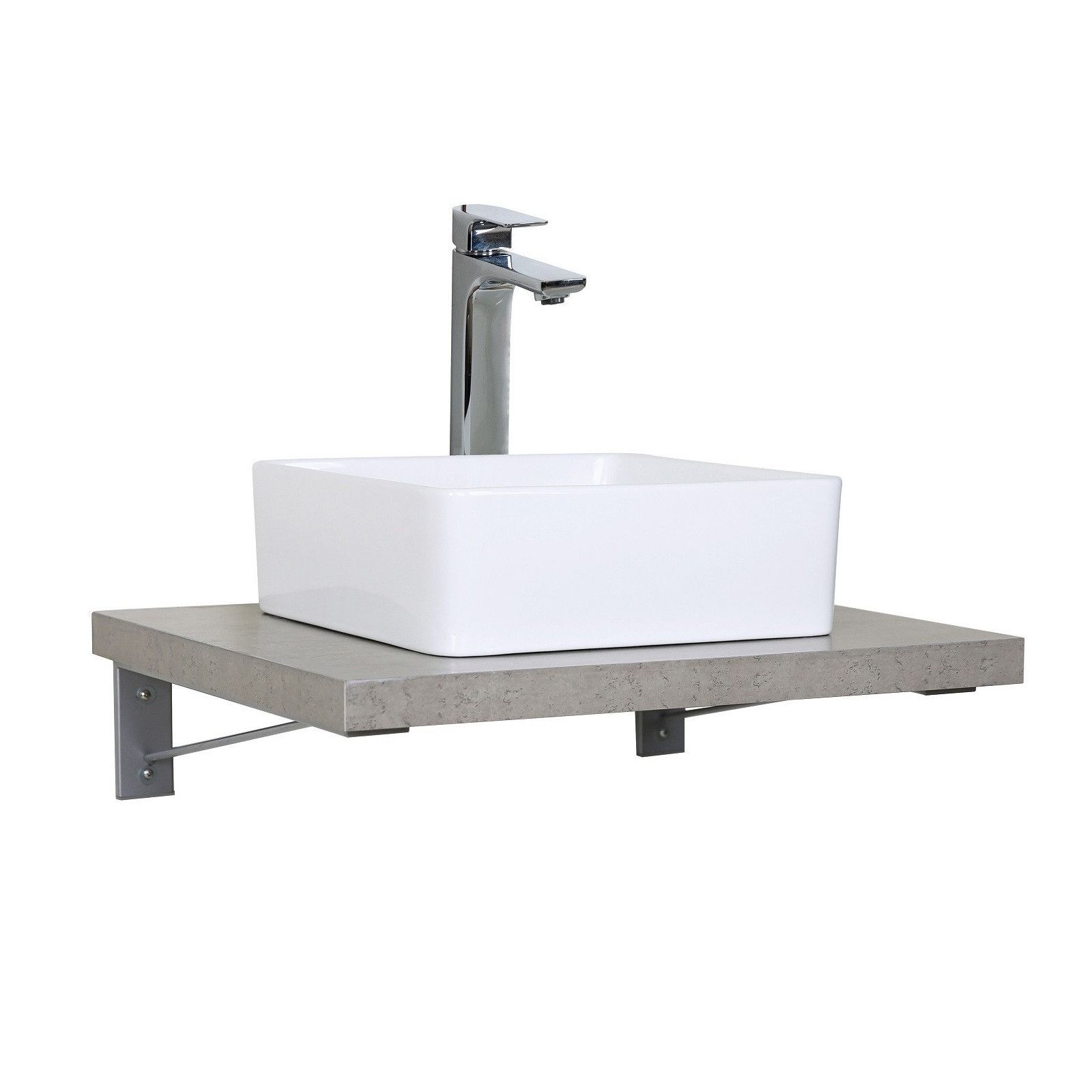 Ensemble de Salle de Bain WILL - Plan suspendu 60 cm + Equerres invisibles + Vasque + Miroir