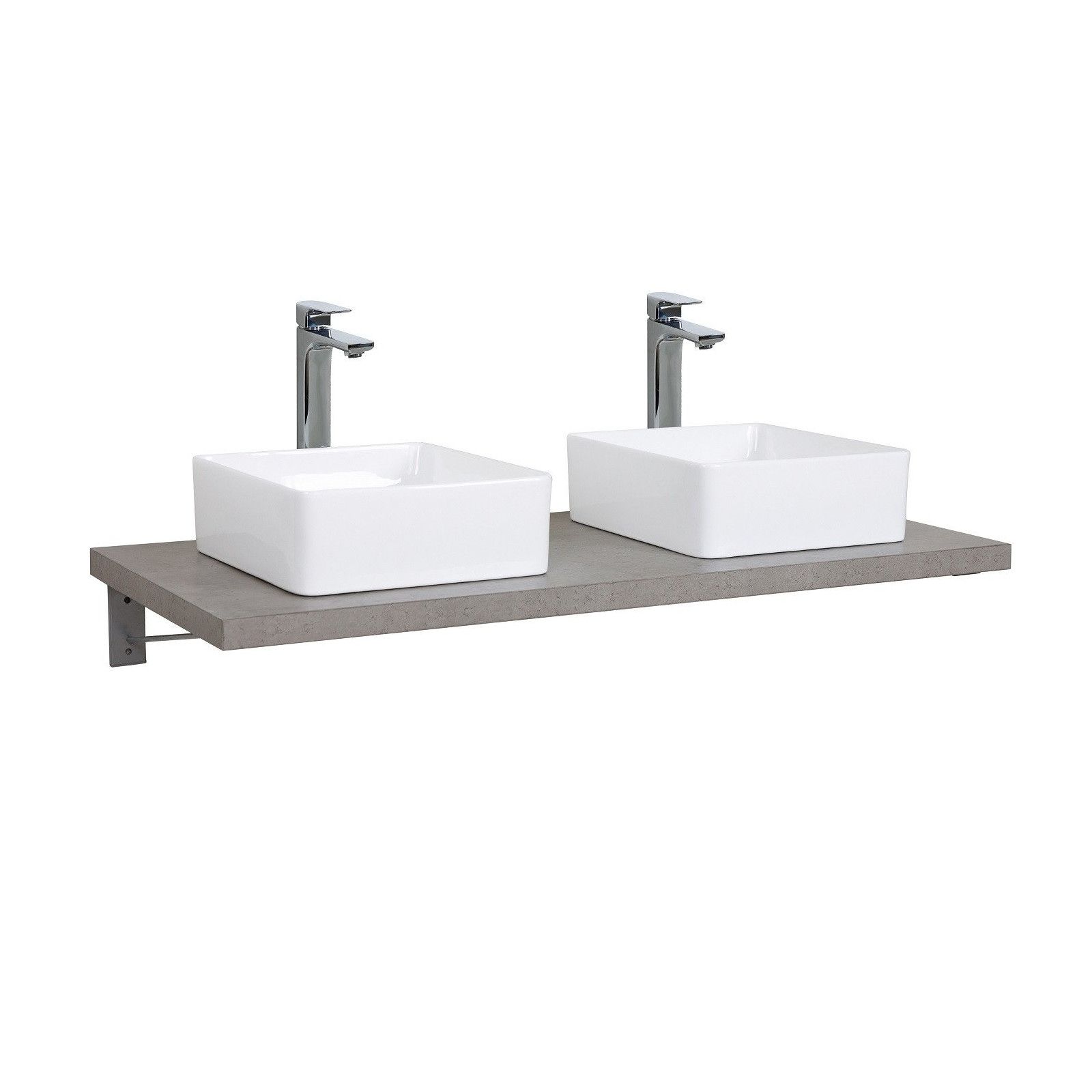 Ensemble de Salle de Bain WILL - Plan suspendu 120 cm + Equerres invisibles + 2 Vasques + 2 Miroirs