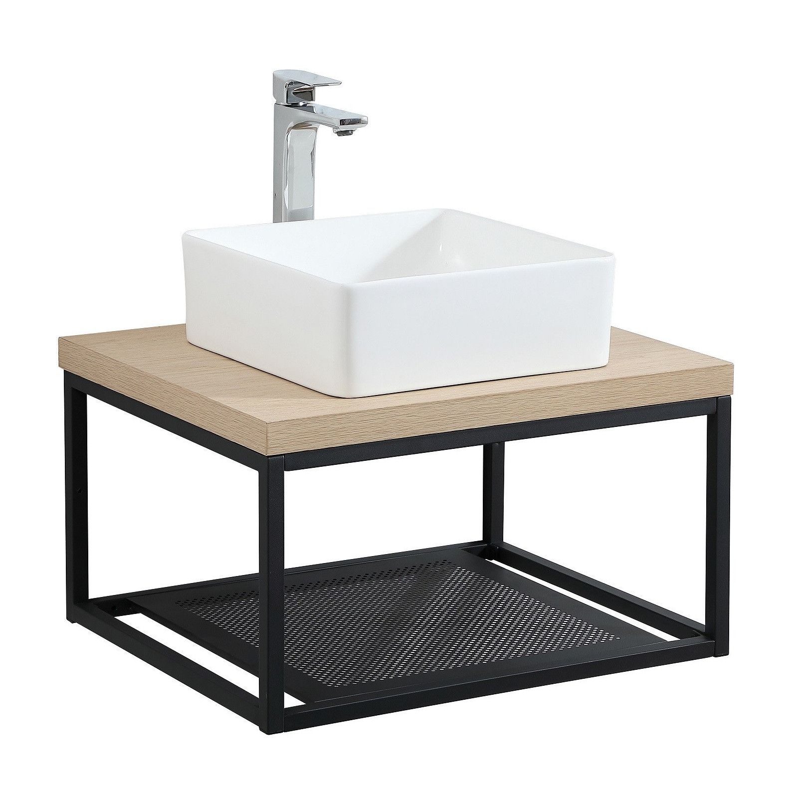 Ensemble de Salle de Bain WILL - Plan de toilette suspendu 60 cm + Structure métal Noir Mat + Vasque Ensemble de Salle de Bain WILL - Plan de toilette suspendu 60 cm + Structure métal Noir Mat + Vasque