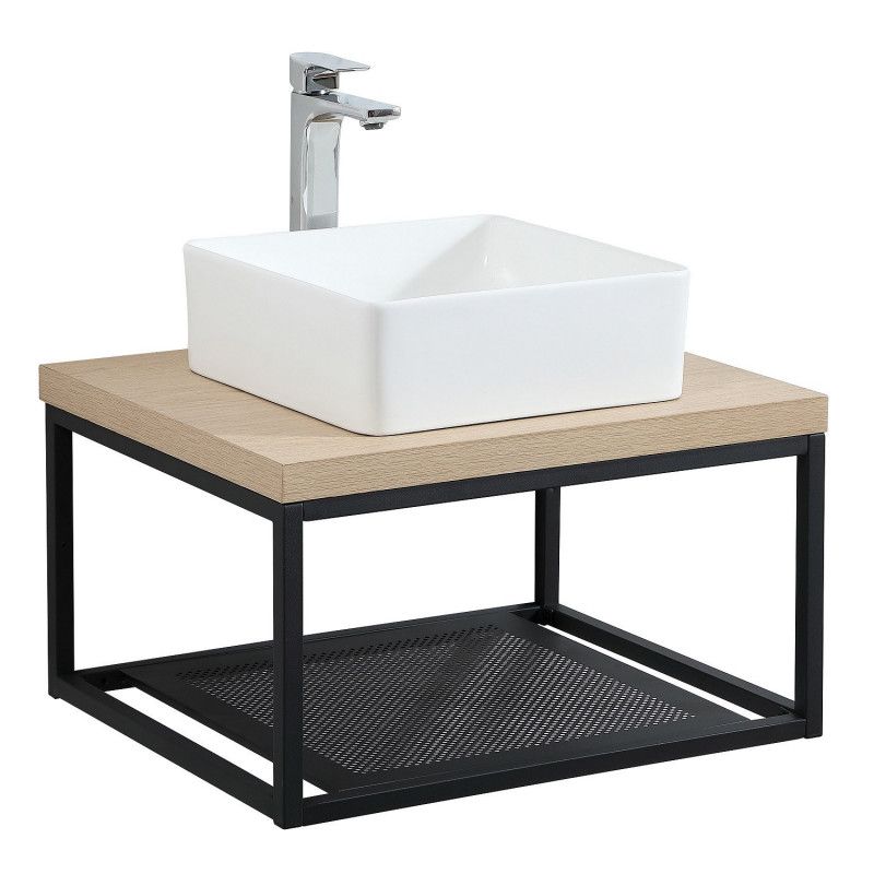 Ensemble de Salle de Bain WILL - Plan de toilette suspendu 60 cm + Structure métal Noir Mat + Vasque