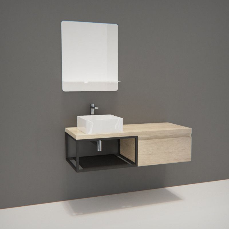 Meuble De Salle De Bain Bois Et Metal Will Plan De Toilette Suspendu 120 Cm Vasque Miroir Mobin